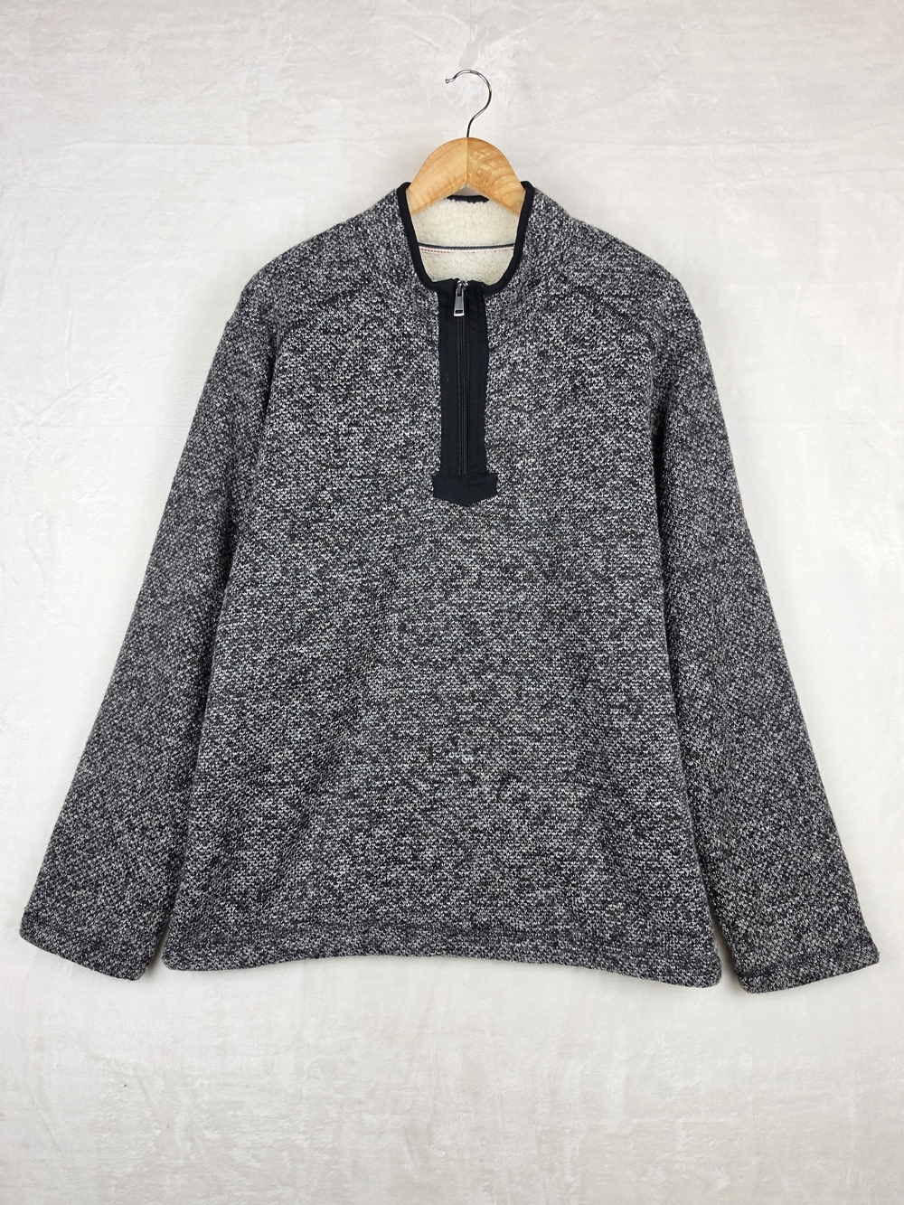 Orvis Brighton Sherpa Lined Quarter Zip Pullover Sweater Mens XL Marled